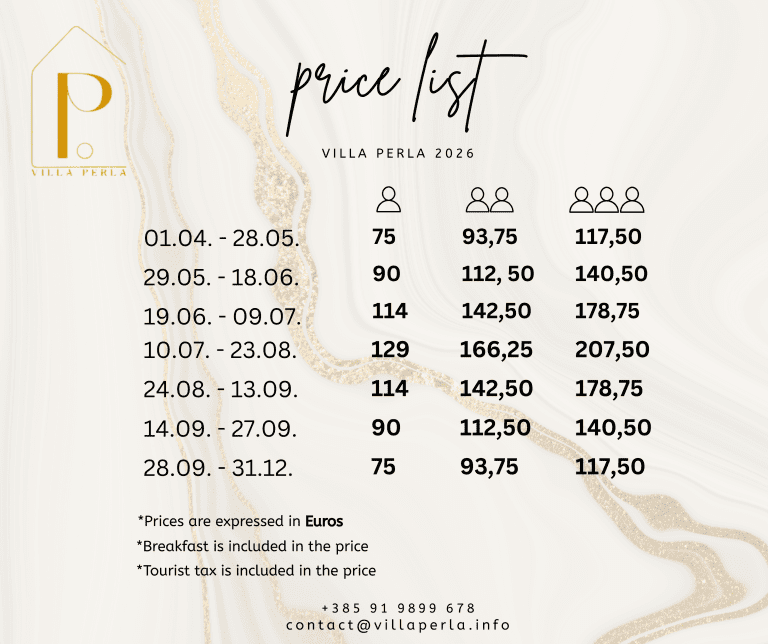 Pricelist Villa Perla Vrsi